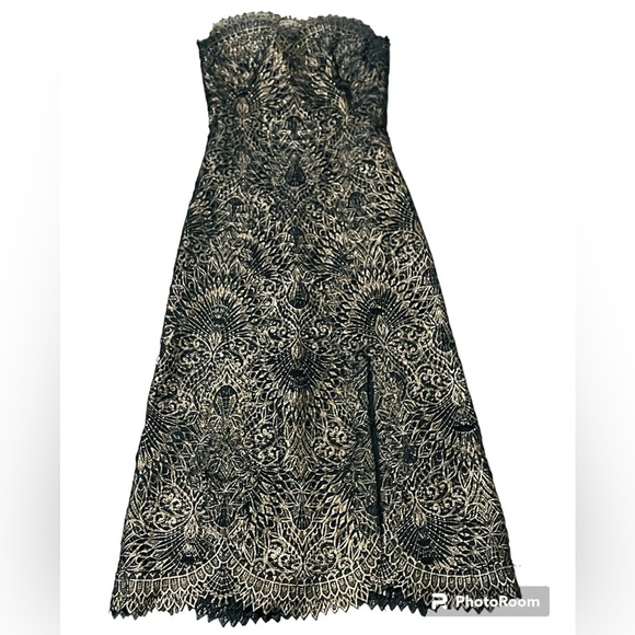 JONATHAN SIMKHAI*Gold Brushed Strapless Guipure Lace Cocktail Dress**Small $1495 - Picture 2 of 9